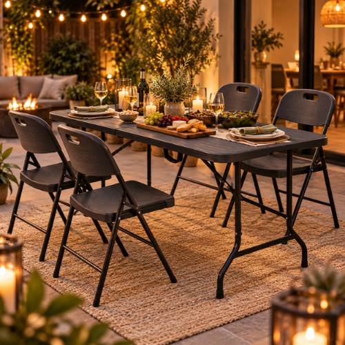Rijoka Klappbar Gartenmöbel-Set -Holzoptik - Klappmöbel-Set Klapptisch und 4er Klappstuhl | Anthrazit – Bild 9