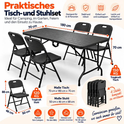 Rijoka Klappbar Gartenmöbel-Set -Holzoptik - Klappmöbel-Set Klapptisch und 4er Klappstuhl | Anthrazit – Bild 4