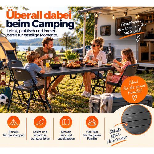 Rijoka Klappbar Gartenmöbel-Set -Holzoptik - Klappmöbel-Set Klapptisch und 4er Klappstuhl | Anthrazit – Bild 8