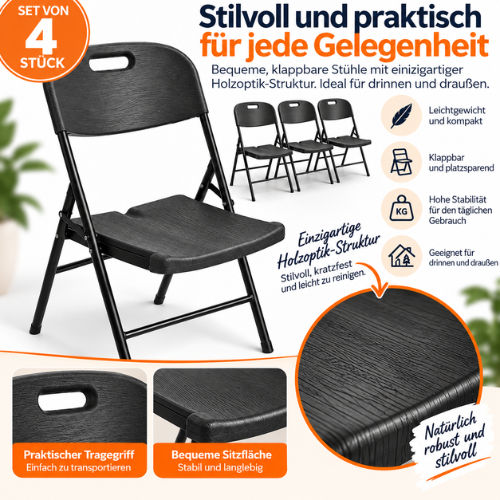 Rijoka Klappbar Gartenmöbel-Set -Holzoptik - Klappmöbel-Set Klapptisch und 4er Klappstuhl | Anthrazit – Bild 5
