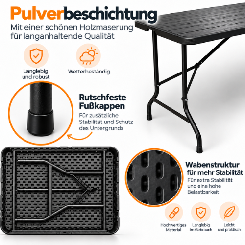 Rijoka Klappbar Gartenmöbel-Set -Holzoptik - Klappmöbel-Set Klapptisch und 4er Klappstuhl | Anthrazit – Bild 6