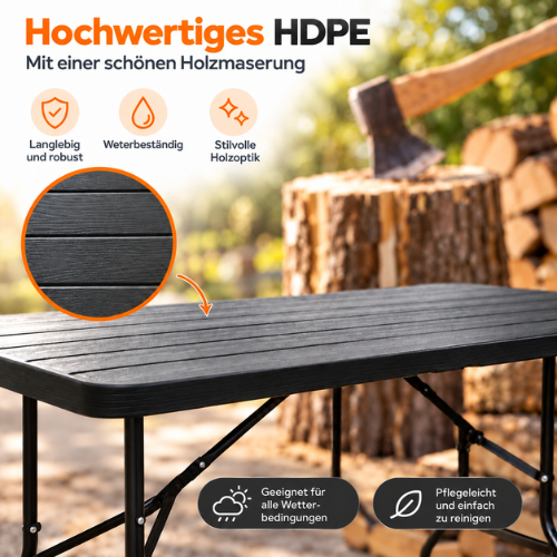 Rijoka Klappbar Gartenmöbel-Set -Holzoptik - Klappmöbel-Set Klapptisch und 4er Klappstuhl | Anthrazit – Bild 3