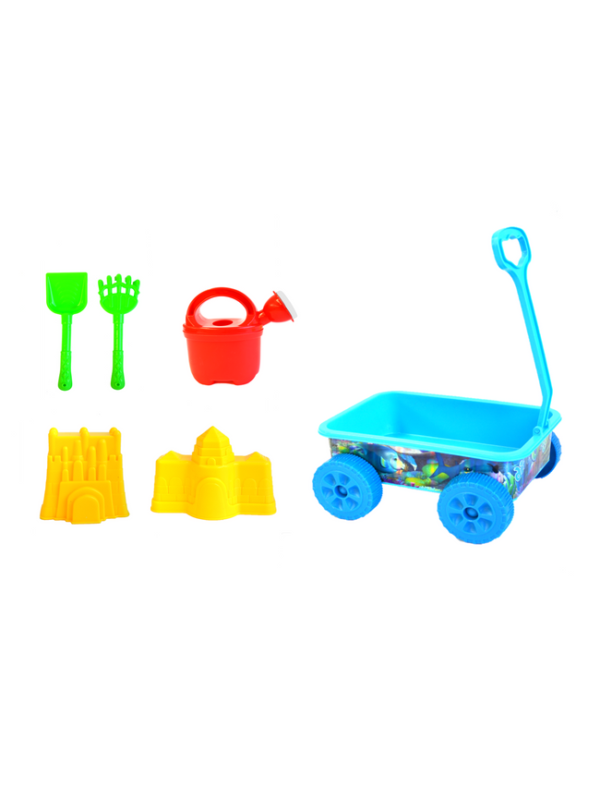 strandspeelgoed wagentje beach toys 6delig blauw show