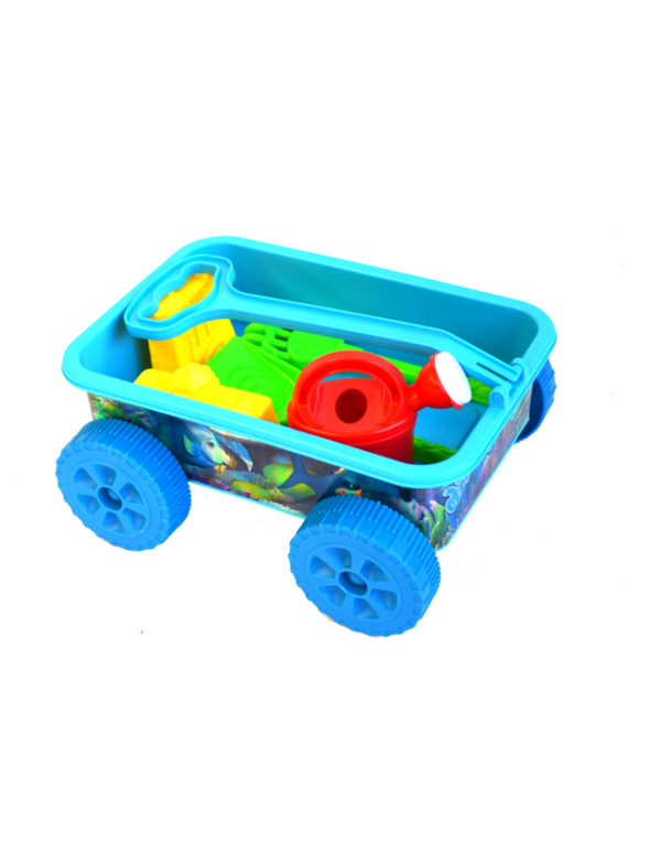 strandspeelgoed wagentje beach toys wagentje 6delig blauw volledig