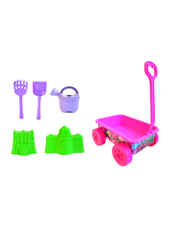 strandspeelgoed wagentje beach toys 6delig roze strand