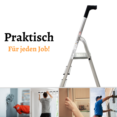 Rijoka Aluminium Haushaltsleiter Mit Aufbewahrungshaube - 4 Stufen - Anti-Rutsch – bis 150kg Belastung – Bild 5
