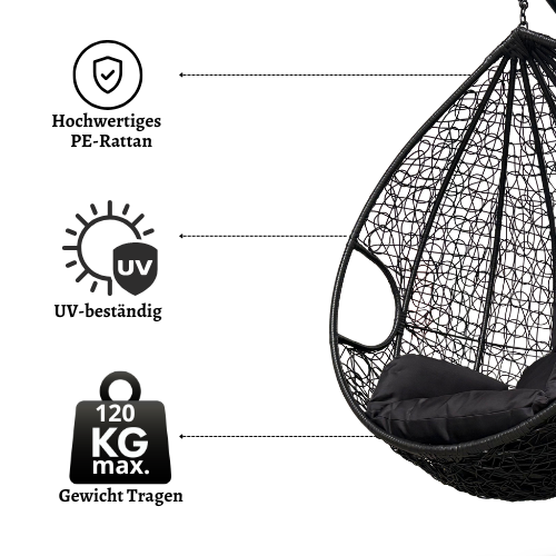 Rijoka Hängesessel Korb Eggy Twisted - Hängestuhl Schwarz | Eigenes Design – Bild 2