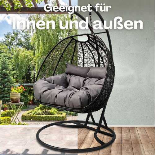 Rijoka Hängesessel Doppelt Eggy Twisted Hängestuhl - Schwarz Rattan- 2 Personen – Bild 7