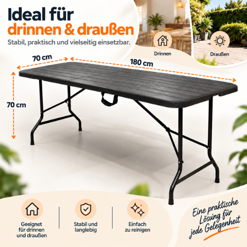 Rijoka Klapptisch Camping Holzoptik Gartentisch - Campingtisch Klappbar - 75x180cm - für 6 bis 8 Personen - Anthrazit – Bild 5