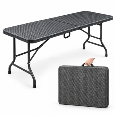 Rijoka Klapptisch Camping Rattan Gartentisch - Campingtisch Klappbar - 70x180cm - für 6 bis 8 Personen - Anthrazit