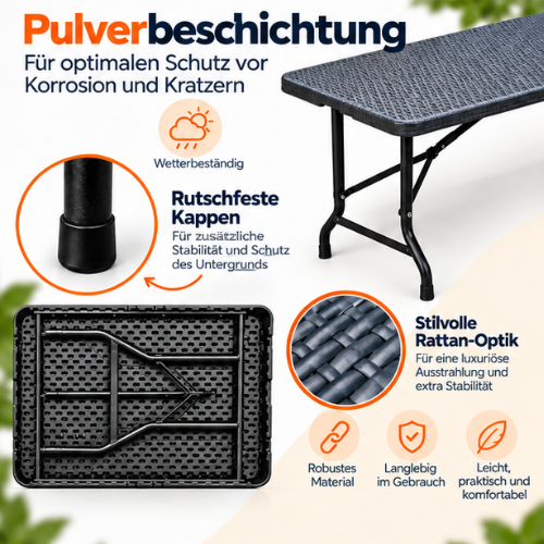 Rijoka Klapptisch Camping Rattan Gartentisch - Campingtisch Klappbar - 70x180cm - für 6 bis 8 Personen - Anthrazit – Bild 4