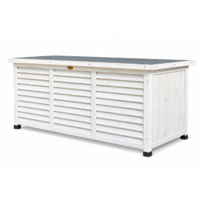 Rijoka Gartenbox aus Holz - Auflagenbox Metall Dach - 380L - 1322x660x605mm - Weiß