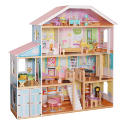 Puppenhaus aus Holz Herrenhaus Villa XXL | Möbelset 28tlg | 4 Etagen | 98x32x123 cm