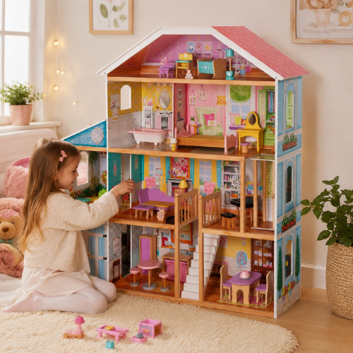 Puppenhaus aus Holz Herrenhaus Villa XXL | Möbelset 28tlg | 4 Etagen | 98x32x123 cm – Bild 2