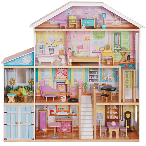 Puppenhaus aus Holz Herrenhaus Villa XXL | Möbelset 28tlg | 4 Etagen | 98x32x123 cm – Bild 5
