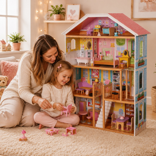 Puppenhaus aus Holz Herrenhaus Villa XXL | Möbelset 28tlg | 4 Etagen | 98x32x123 cm – Bild 12