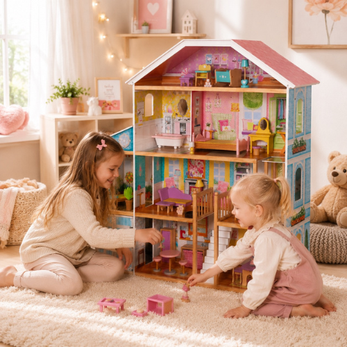 Puppenhaus aus Holz Herrenhaus Villa XXL | Möbelset 28tlg | 4 Etagen | 98x32x123 cm – Bild 13