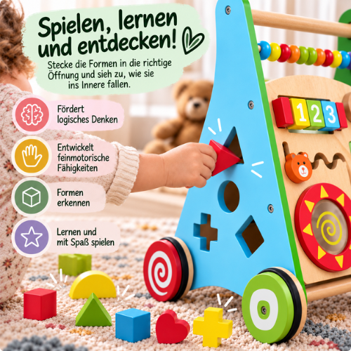 Rijoka Lauflernwagen aus Holz - Laufwagen für Babys | 38 x 32 x 46cm | Mehrfarben – Bild 4