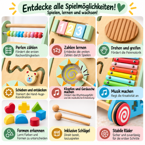 Rijoka Lauflernwagen aus Holz - Laufwagen für Babys | 38 x 32 x 46cm | Mehrfarben – Bild 3