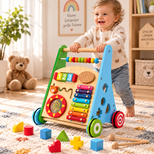 Rijoka Lauflernwagen aus Holz - Laufwagen für Babys | 38 x 32 x 46cm | Mehrfarben – Bild 5
