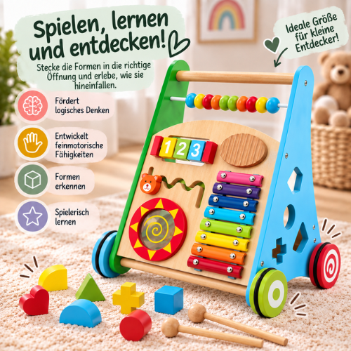 Rijoka Lauflernwagen aus Holz - Laufwagen für Babys | 38 x 32 x 46cm | Mehrfarben – Bild 2