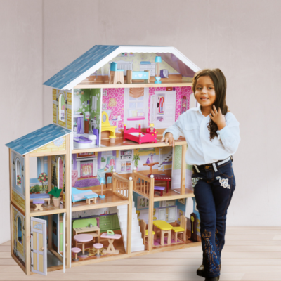 Puppenhaus aus Holz Herrenhaus Villa XXL | Möbelset 28tlg | 4 Etagen | 98x32x123 cm