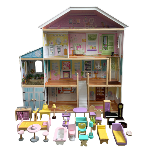 Puppenhaus aus Holz Herrenhaus Villa XXL | Möbelset 28tlg | 4 Etagen | 98x32x123 cm – Bild 6