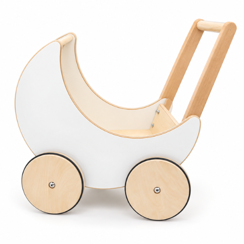 Rijoka Puppenwagen aus Holz – Lauflernwagen für Babys - Kinderwagen aus Holz - 50x30x45cm