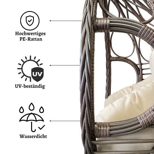 Rijoka Hängesessel Korb Eggy Deluxe - Hängestuhl Braun Rattan – Bild 2