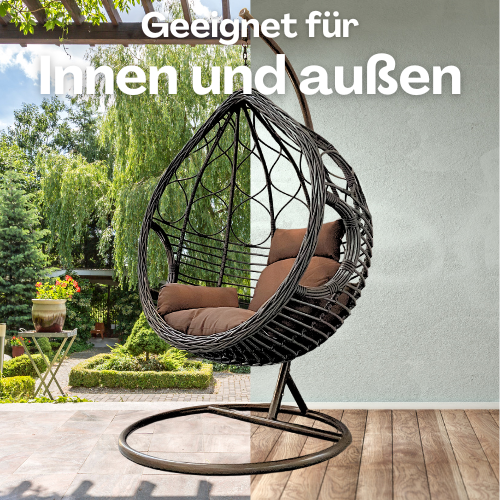 Rijoka Hängesessel Korb Eggy Deluxe - Hängestuhl Braun Rattan – Bild 7