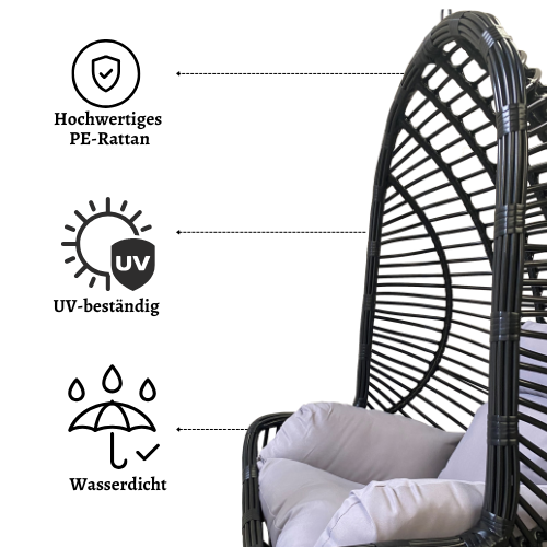 Rijoka Hängesessel Ragna Original - Hängestuhl Schwarz Rattan – Bild 2