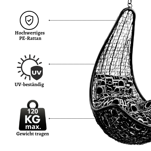 Rijoka Hängesessel Layba Twisted - Hängestuhl Schwarz Rattan – Bild 2