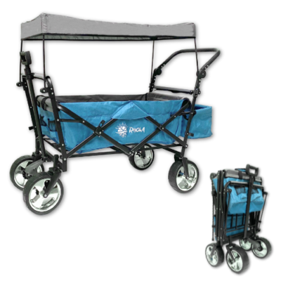 Rijoka Luxus Faltbarer Bollerwagen / Handwagen | Mit Dach und Tragetasche | Jeans Blau
