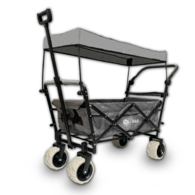 Rijoka Faltbarer Bollerwagen / Handwagen | Mit Dach und Offroad Reifen | Jeans Grau