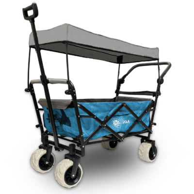 Rijoka Faltbarer Bollerwagen / Handwagen | Mit Dach und Offroad Reifen | Jeans Blau