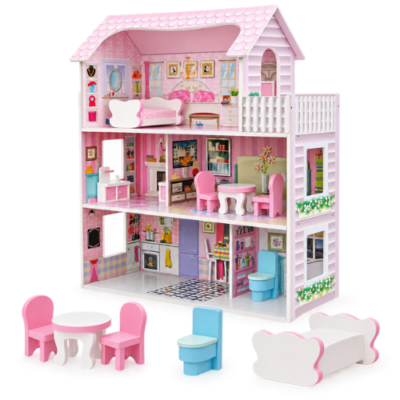 Rijoka Puppenhaus aus Holz mit Möbeln 8st | 3 Etagen Classic Rosa | 62x27x70cm