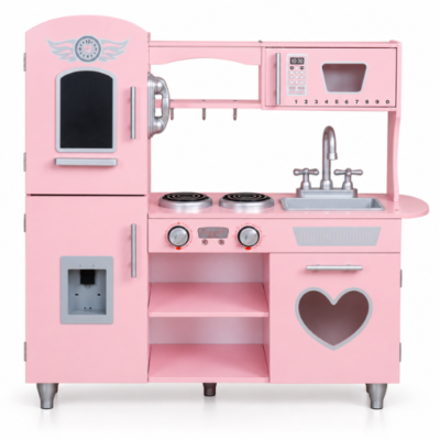 Rijoka Kinderküche aus Holz - Rosa mit Herz - Spielküche - 85x33x89cm