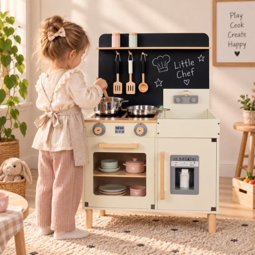Rijoka Kinderküche mit Tafel aus Holz und Eisbecher | Spielküche 58x30x80cm – Bild 2
