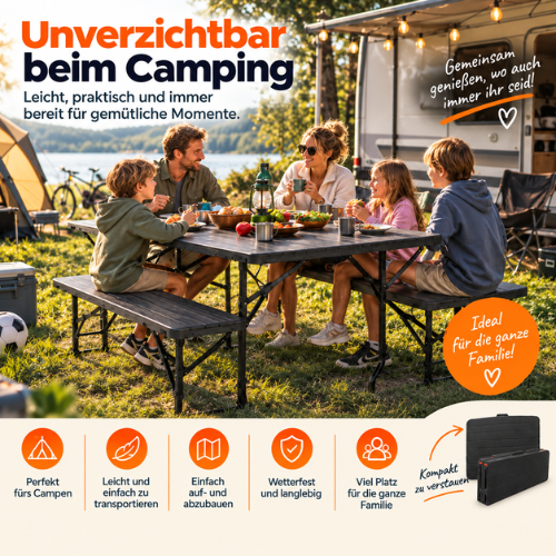 Rijoka Klappbar Gartenmöbel-Set - Holzoptik - Klappmöbel- Klapptisch mit 2 Klappbänken - Biertisch für 6 bis 8 Personen – Bild 7