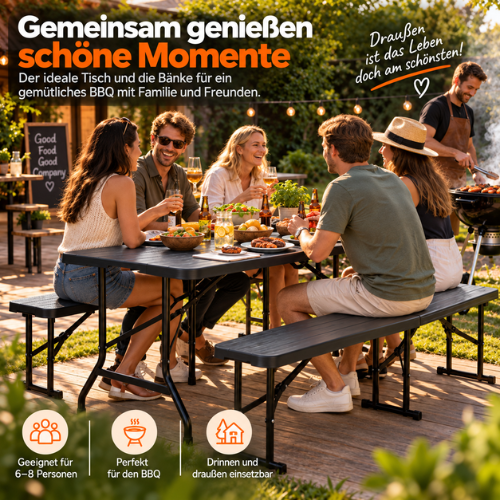 Rijoka Klappbar Gartenmöbel-Set - Holzoptik - Klappmöbel- Klapptisch mit 2 Klappbänken - Biertisch für 6 bis 8 Personen – Bild 2