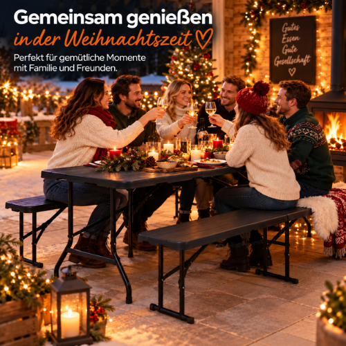 Rijoka Klappbar Gartenmöbel-Set - Holzoptik - Klappmöbel- Klapptisch mit 2 Klappbänken - Biertisch für 6 bis 8 Personen – Bild 8