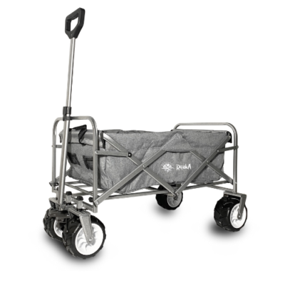 Rijoka Bollerwagen Faltbar - Teleskopstange und Offroad Reifen - Handwagen Klappbar - bis 100kg Tragkraft - 100x 62x 105cm - Jeans Grau