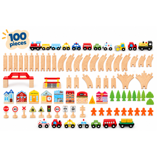 Rijoka Holzspielzeug-Eisenbahn mit Schienen – Zug-Set, 100-teilig – Bild 3