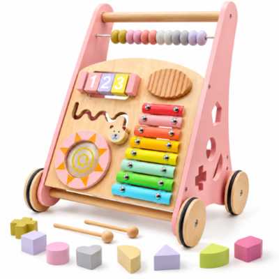 Rijoka Lauflernwagen aus Holz - Laufwagen für Babys | 38 x 32 x 46cm | Rosa