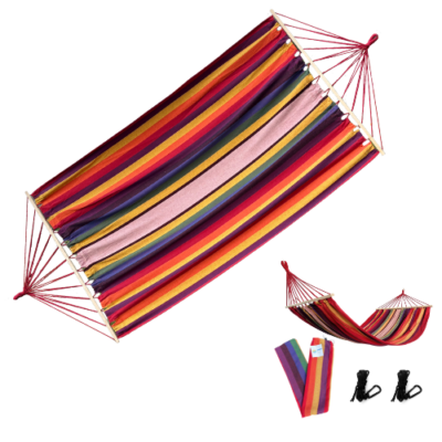 Rijoka Hängematte mit Spreizstange – 200x140cm – Rot/Orange/Lila gestreift – 1 Person – Inkl. 2 Haken, Seil und Aufbewahrungstasche - Sunset