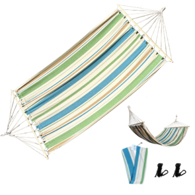 Rijoka Hängematte mit Spreizstange – 200x140cm – Blau/Grün gestreift – 1 Person – Inkl. 2 Haken, Seil und Aufbewahrungstasche - Ocean
