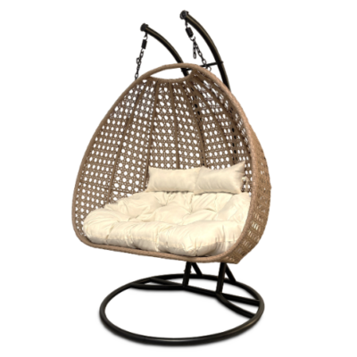 Rijoka Hängesessel Doppelt Eggy Super Star Hängestuhl - Beige Rattan- 2 Personen